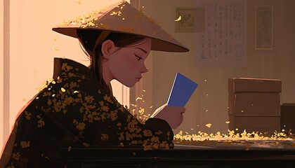 Obraz premium Girl Reads Letter, Warm Room