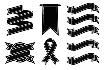 Collection of Black and White Ribbon Banners and Pennants  Design Elements for Projects