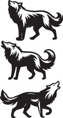 Set of wolf silhouette vector-bold black wild animal illustrations 