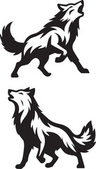 Set of wolf silhouette vector-bold black wild animal illustrations 