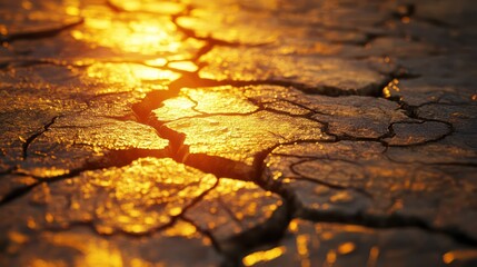 Cracked stone wall fiery light