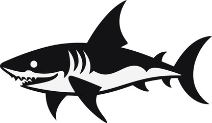 Fototapeta premium Shark with Big Fin and Tail Shark Swimming Underwater Vector