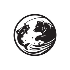Obraz premium bear fisher vector silhouette logo design