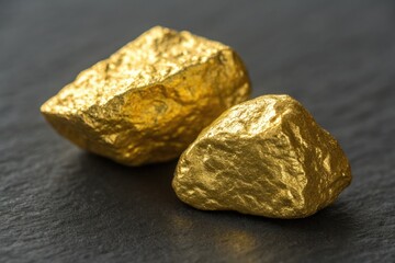 Natural Gold Nuggets Resting on Dark Surface Generative AI