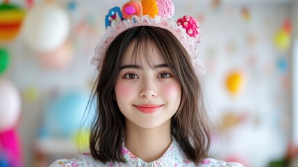 Fototapeta premium Smiling young woman wearing a playful headband