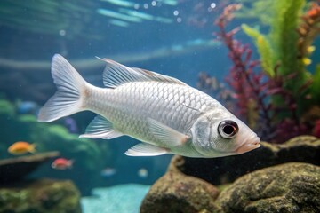 Fototapeta premium Fish Swimming Gracefully in a Vibrant Aquarium Habitat Generative AI