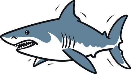Shark Illustration with Fins Raised Shark with Tail Curve Design