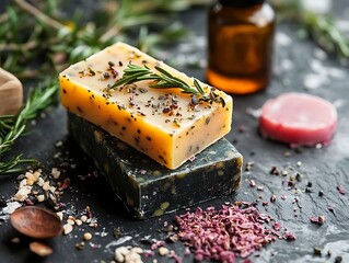Natural Soaps, Herbs, Dark Stone