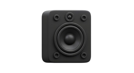 Fototapeta premium A sleek, square black speaker ready to fill any room with vibrant sound, boasting a powerful woofer and subtle design details.