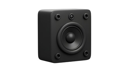 Obraz premium A sleek black cube speaker promising rich audio, delivering powerful sound with a minimalist design and subtle metallic accents.