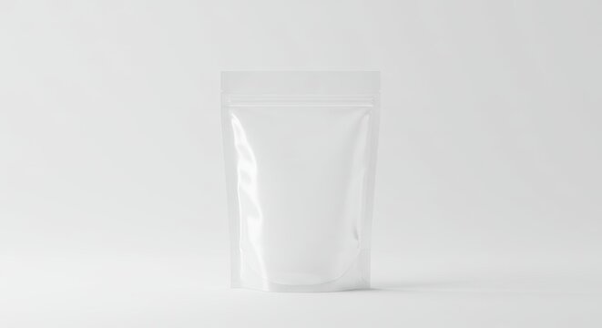 Blank Stand Up Pouch Mockup - Clean of a blank, clear stand-up pouch on a white background, ideal for packaging design presentations