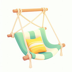 A cozy hammock swing adorned with a vibrant cushion, perfect for relaxation. Ideal for outdoor or indoor leisure settings.