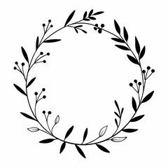 Hand-Drawn Botanical Wreath in Minimal Line Art