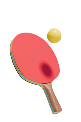 A ping pong paddle and ball on an isolated background. 3d rendering