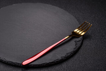 Empty plate with fork, cutlery for dinner table