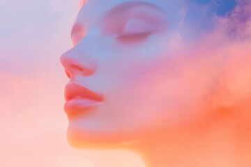 Dreamy artistic portrait with textured grain effect in soft pastel hues