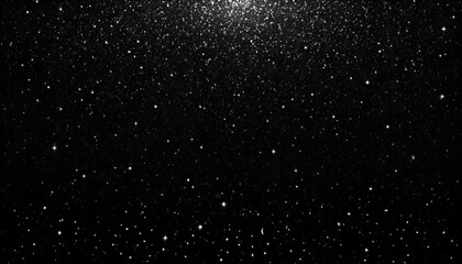 Fototapeta premium Sparkling White Stars on Deep Black Background, Night Sky or Festive Glitter Texture