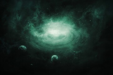 Fototapeta premium Retro futurism poster design with textured grain effect and cosmic scene