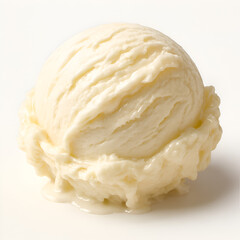 A highly detailed and photorealistic scoop of ice cream on a pure white background