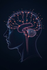 Obraz premium Abstract 3D illustration of human brain with glowing neural connections. Perfect for medical, technology, AI concepts.