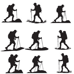 vector silhouettes of hiking 