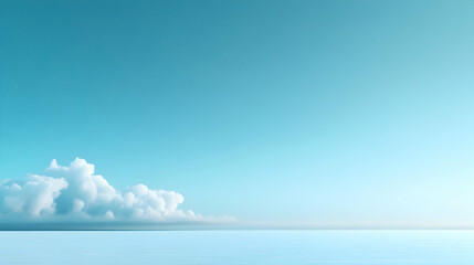 Serene Seascape: Teal Sky, Fluffy Clouds Over Calm Ocean
