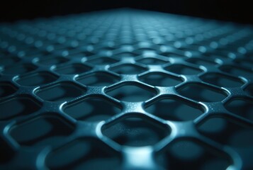 Close-up shot of a teal metal grid pattern. Abstract background ideal for technology or industrial design projects.