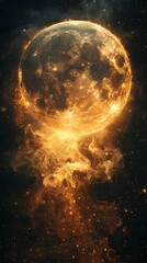 Fototapeta premium Glowing golden moon floating in cosmic space high resolution image