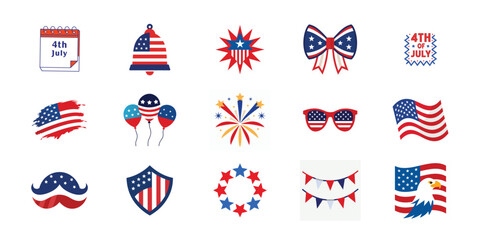 4th of July vector elements set. Collection of American Independence Day vector illustration on white background