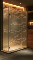 Sleek etched shower glass with ambient lighting effect high resolution picture