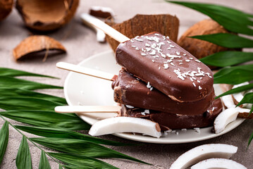 Coconut popsicles in chocolate glaze