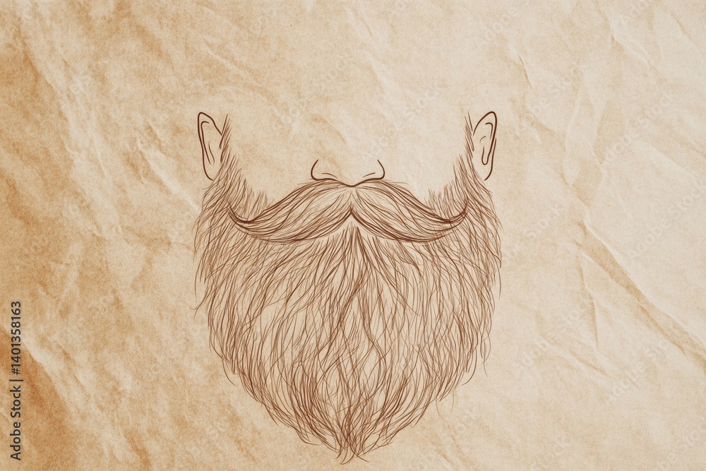 Aufkleber artistic minimal line drawing of a beard on textured craft paper background showcasing simplicity an