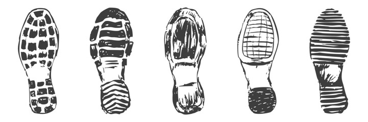 Shoe print boot, foot step silhouette mark. Boot Print textured, grunge. Mountain boot, hiking imprint.