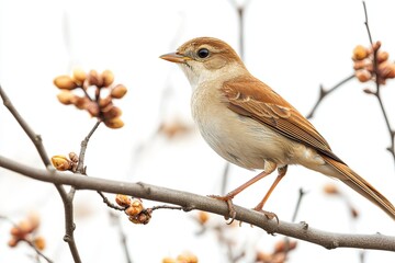 Fototapeta premium Nightingale on isolated white background close-up. high detailization