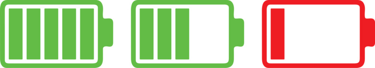 Battery Icons Set - Charge Level & Charging Status Vector Collection, battery icon vector isolated on white background. Battery vector icon. battery charge level. battery charging icon