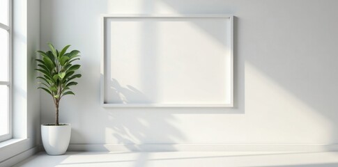 Clean white frame, minimalist gallery setting, neutral, modern, silver frame