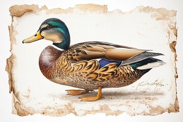 Wild duck on isolated white background close up. High detail.