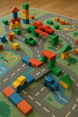 Fototapeta premium Colorful toy blocks and cars create a vibrant play scene 
