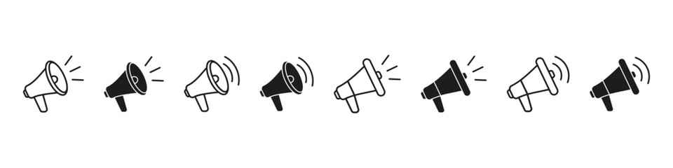 Megaphone icon. Loudspeaker vector set. Bullhorn sign. Isolated loudspeaker signs. Advertising message. Marketing announcement sale. Megaphone vector sign set.