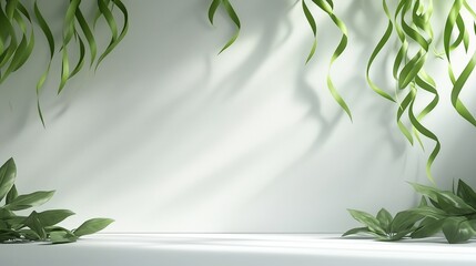 A simple yet impactful image of green streamers against a stark white wall