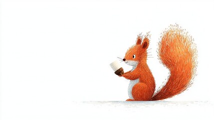   Red squirrel with coffee cup and selfie mirror