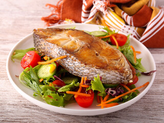 dinner with salad and fish