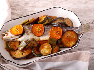 sea bass fish with vegetables