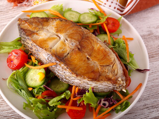 dinner with salad and fish