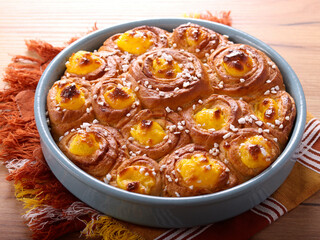 butterkaka or systerkaka - pastry composed of rolled buns with filling