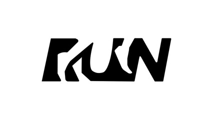 Run in black on a white background