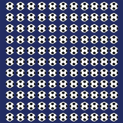 Repeating pattern of soccer balls on a dark blue background.