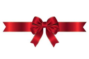 Red ribbon with a bow and a gold border on Png Format and Transparent Background