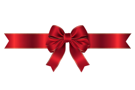 Red ribbon with a bow and a gold border on Png Format and Transparent Background