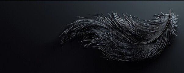 Obraz premium A delicate black feather gracefully displayed on a dark background.